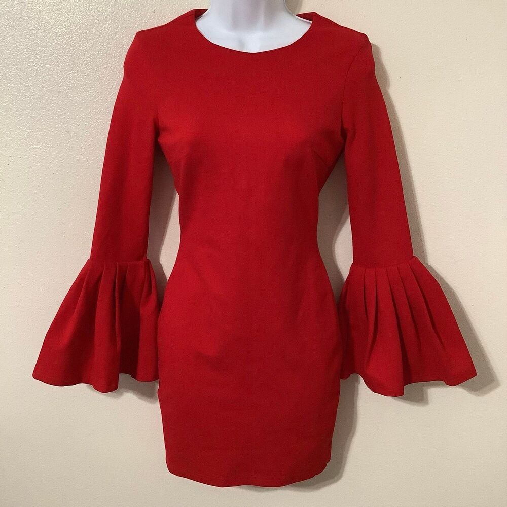 Lulus Double Flair Sleeve Bodycon Valentine's Day Date Night Red Dress XS